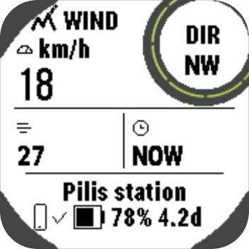 Instinct 2X wind page: 18 kilometres per hour from the north west, gusts 27